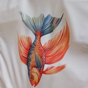White T-Shirt with Colorful Fish Design